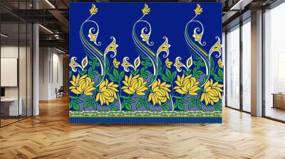 Seamless Asian textile flower border design Wall mural