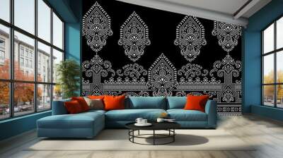 Seamless black and white paisley border Wall mural