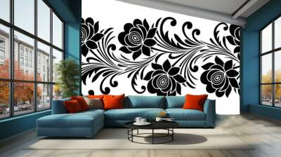 Seamless black and white rose flower border design Wall mural