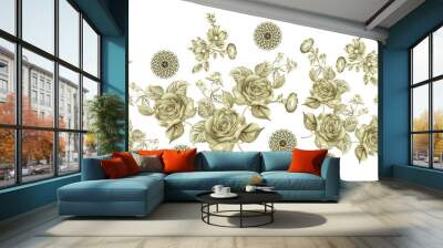 Seamless dry rose flower border design Wall mural