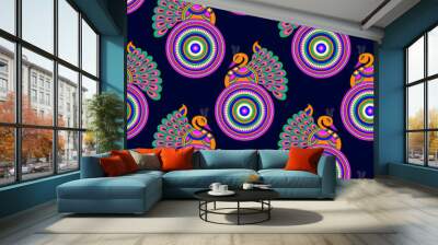 Seamless traditional Asian peacock pattern design Wall mural