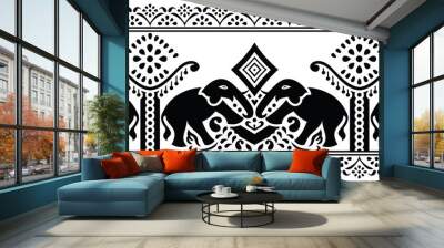 Seamless traditional indian black and white elephant border Wall mural