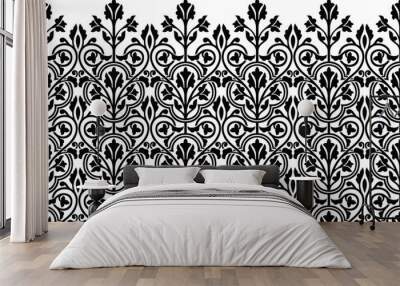 Seamless vintage black and white floral border Wall mural