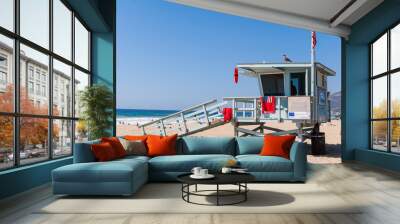 Life Guard Tower under the blue sky in Malibu Beach Wall mural