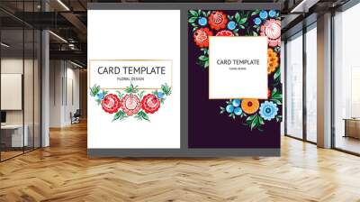 Card template with floral russian traditional ethnic vector ornament Gorodets on dark background for your design Wall mural