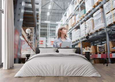 beautiful young furniture store worker stock taking Wall mural