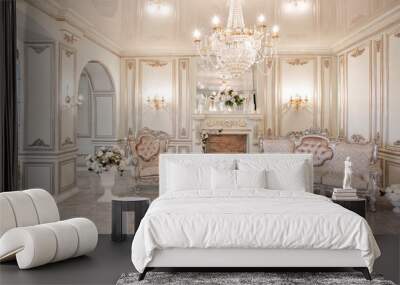 daylight in the interior and light of electric lamps. Morning in luxurious light interior in mansion . Wall mural