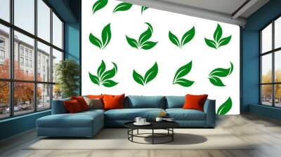 abstract green leaf isolated icons design set Wall mural