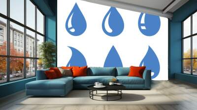 blue water drop silhouettes set icons Wall mural