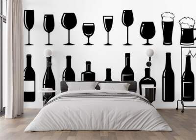 food set of alcohol bottles and glasses Wall mural