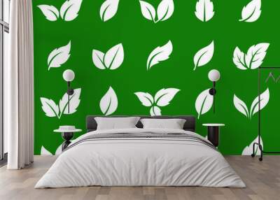 green eco set of white leaves icons Wall mural