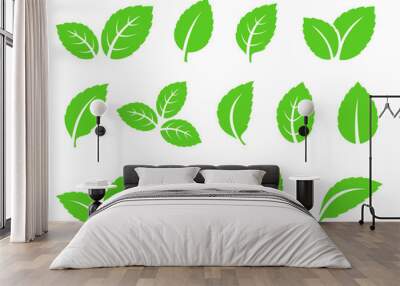 hand drawn abstract mint leaves set icons Wall mural