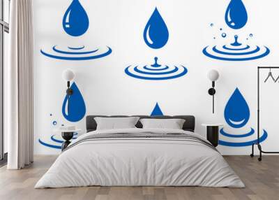 set of blue water drop and splash Wall mural