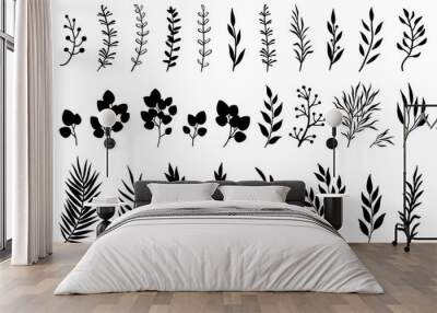 Set of hand drawn tree branches and leaves Wall mural