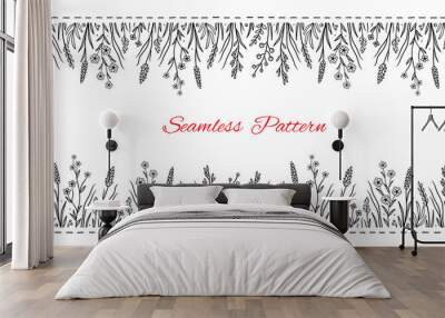 wild flowers seamless pattern on white background Wall mural