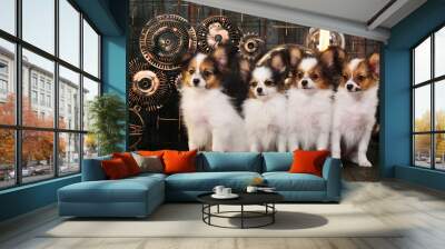 four puppies on a dark background Wall mural