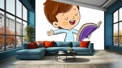 Boy with a book reading aloud Wall mural