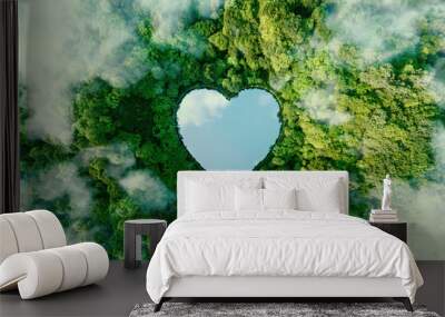 a heart-shaped lake in the middle of untouched nature - a concept illustrating the issues of nature  Wall mural