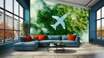 a lake in the shape of an airplane in the middle of untouched nature - a concept illustrating the ec Wall mural