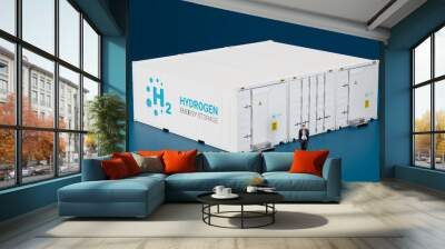 Concept of hi tech mobile hydrogen energy storage facility made of shipping containers. 3d rendering. Wall mural