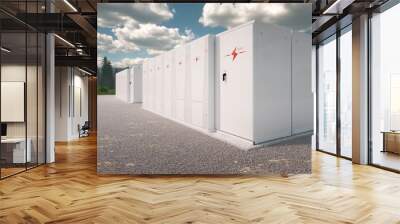 Concept of renewable energy battery storage system in nature. 3d rendering Wall mural