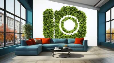 Ecology tourism concept. 3D illustration of a green camera isolated on white background. Wall mural