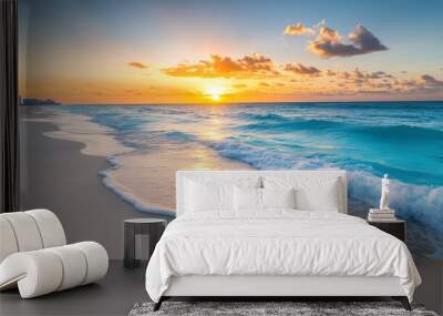 Majestic Sunrise over Turquoise Waters Cancun's Tropical Beach Paradise Wall mural