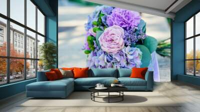 beautiful white blue bridal bouquet Wall mural