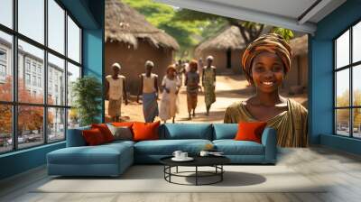 Portrait of happy african children ar rural village of Africa Wall mural