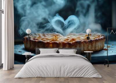 A freshly baked pie with steam rising in the shape of a heart. Wall mural