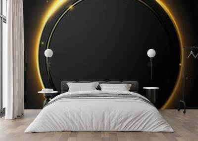 Abstract black and gold glowing circle background. Wall mural