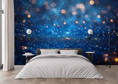 Abstract blue glitter background with bokeh lights. Wall mural