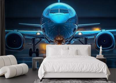 Airplane on tarmac with reflection. Wall mural