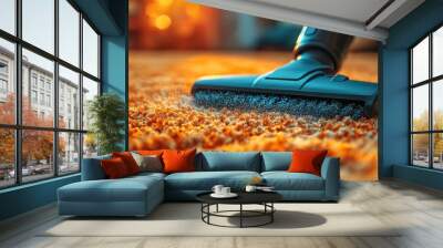 Close-up of a vacuum cleaner head cleaning a carpet. Wall mural