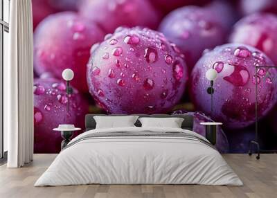 Close-up of ripe red grapes with water drops. Wall mural