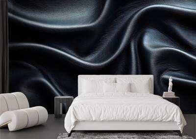 Draped black leather texture with soft folds and wrinkles. Wall mural