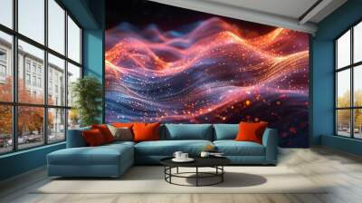 electromagnetic waves, future, digital, black background Wall mural