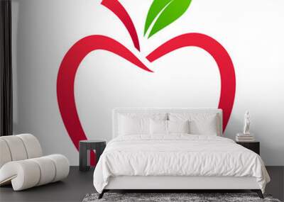 apple fruit logo line art vector. Apple logo isolated on white background. Wall mural