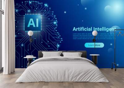 Artificial Intelligence chips concept background. circuit network forms the head. Wall mural