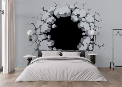 Hole on a broken wall illustration Wall mural