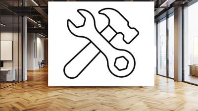 Wrench and hammer line icon isolated on white background Wall mural