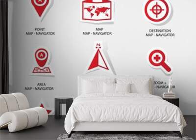 Map and Navigator icons set 2,Red version Wall mural