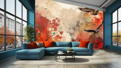 Abstract Autumnal Birdscape. Wall mural