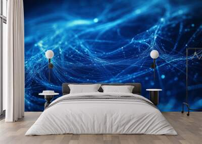 A blue background with swirling lines, representing the connections in a brain.  This image is perfect for projects about artificial intelligence, big data, and how our brains work. Wall mural