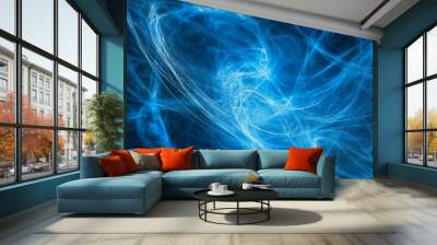 A blue background with swirling lines, representing the connections in a brain.  This image is perfect for projects about artificial intelligence, big data, and how our brains work. Wall mural