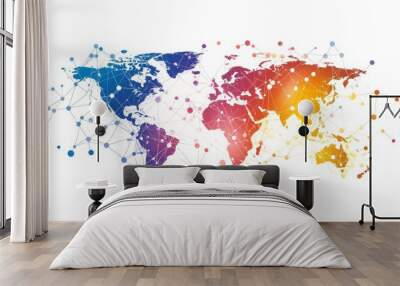 A website header or banner featuring a global network design. The background uses abstract connecting dots and lines, symbolizing global business, social networking, and internet technology. Wall mural