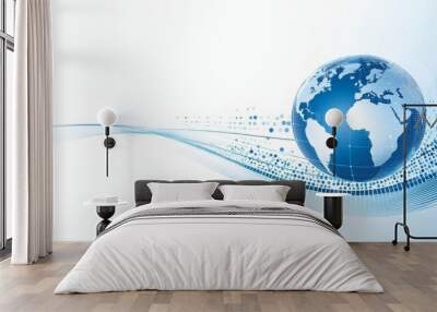 A website header or banner featuring a global network design. The background uses abstract connecting dots and lines, symbolizing global business, social networking, and internet technology. Wall mural