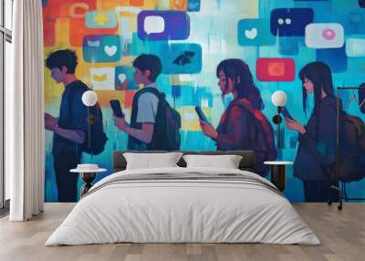 Social media helps young people stay in touch with each other. Wall mural