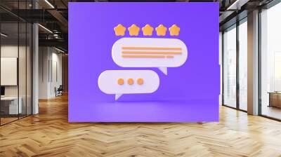 Customer feedback or review 5 star with comment excellent service icon symbol concept on purple background 3d illustration Wall mural