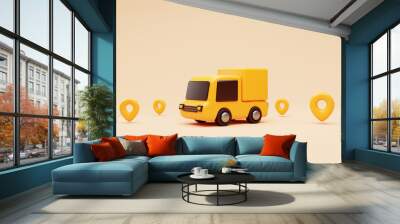 Delivery truck with location pin tracking shipping fast delivery car deliver express delivery transportation logistics concept background 3d rendering illustration Wall mural